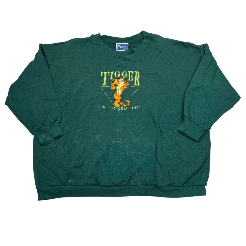 Disney VTG 90s Pooh Tigger Crewneck Sweatshirt I'm The Only One FLAW Green 2X